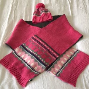 Gap Mohair Blend Winter Scarf and Hat Set Pink & Grey Fair Isle Pattern One Size